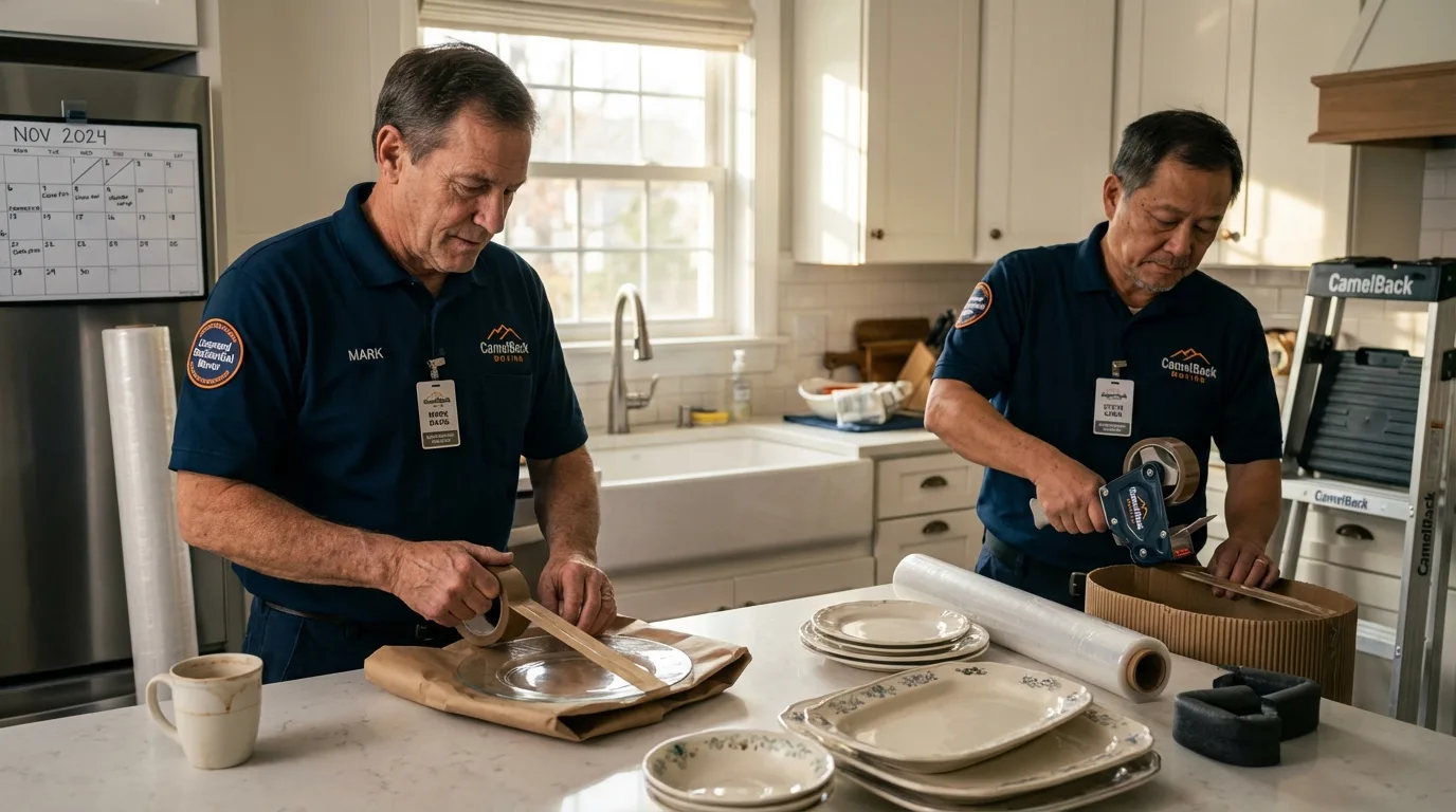 Professional crew packing kitchen dishware in Archbald, PA